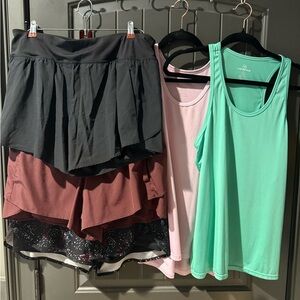 Athletic Skirts and Tank Tops Set - Black, Pink, Mint
